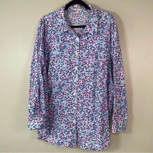 WOMAN WITHIN 2X Blue‎ & Pink Floral Button Up Blouse Cottagecore Plus Size 22/24